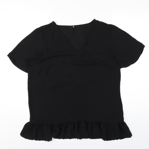 Very Womens Black Polyester Basic T-Shirt Size 16 V-Neck
