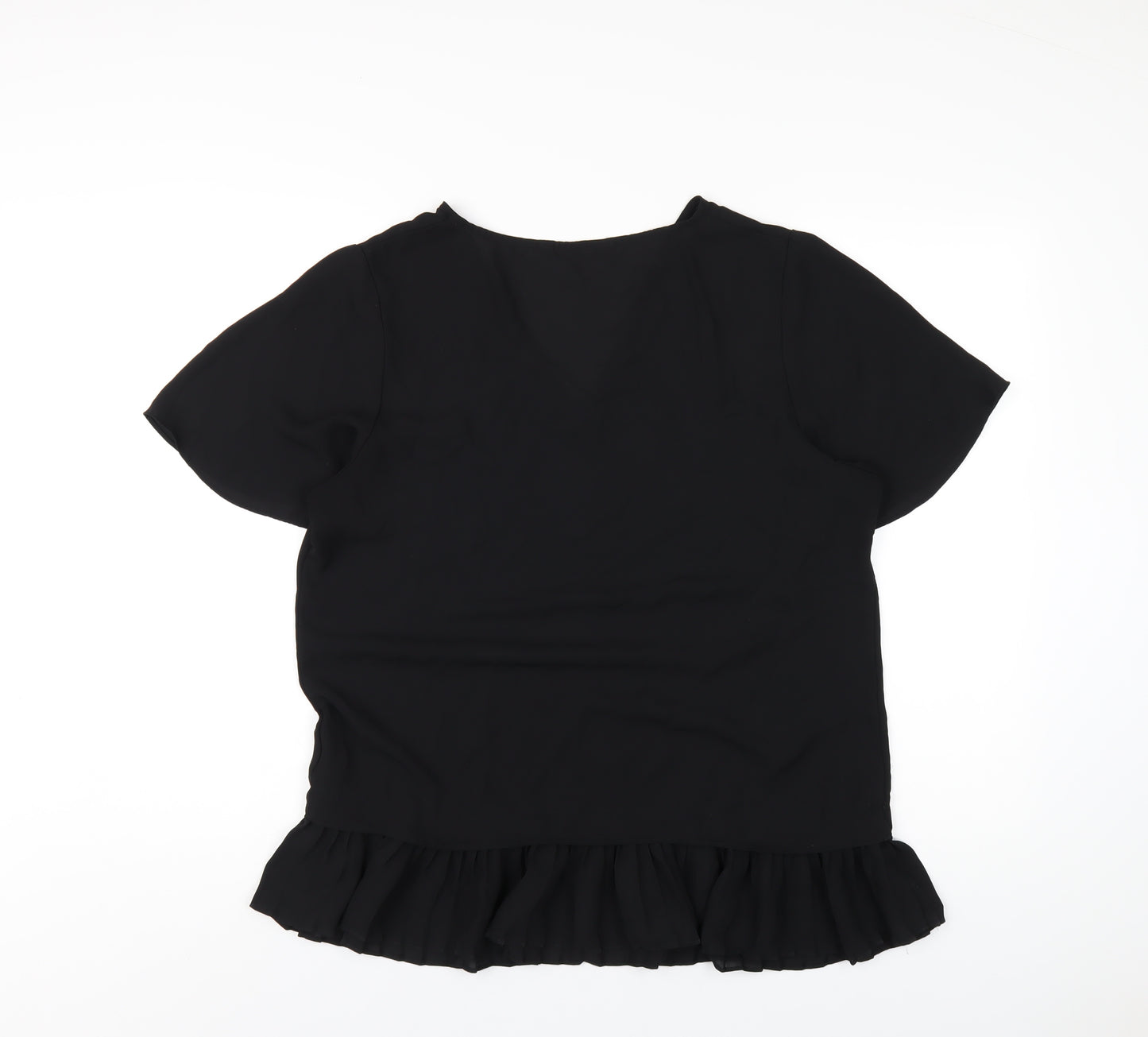 Very Womens Black Polyester Basic T-Shirt Size 16 V-Neck