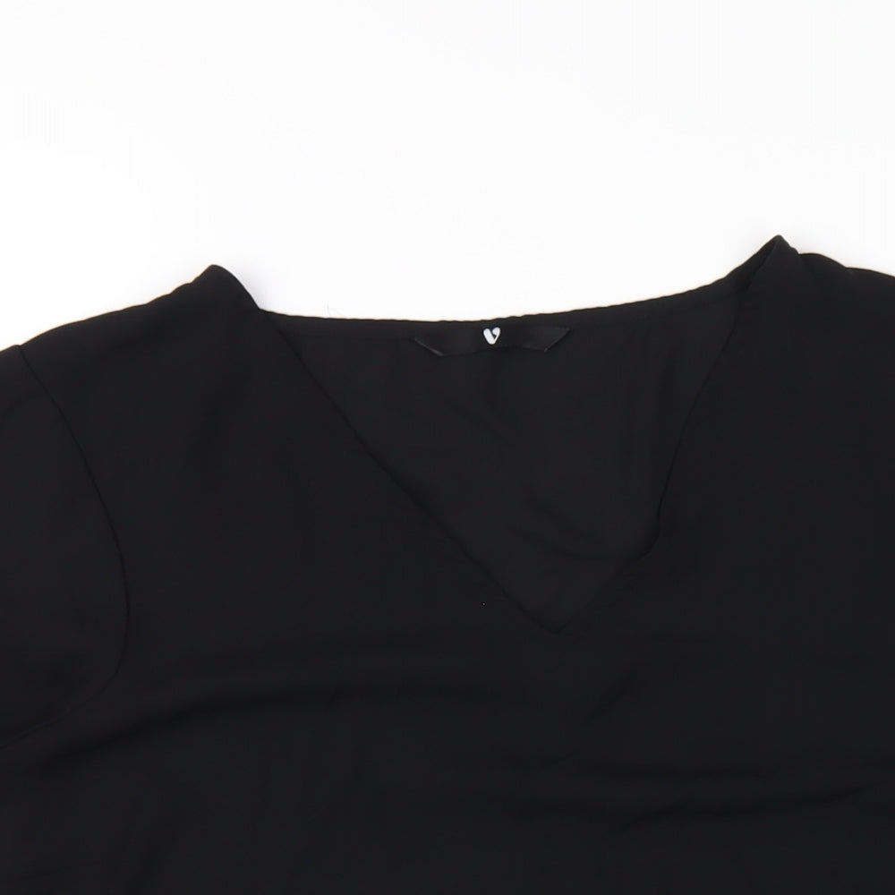 Very Womens Black Polyester Basic T-Shirt Size 16 V-Neck