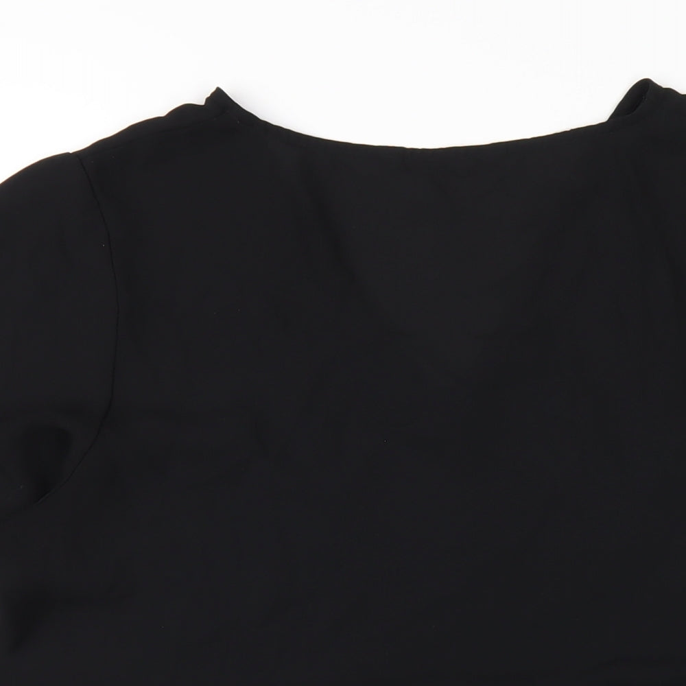 Very Womens Black Polyester Basic T-Shirt Size 16 V-Neck