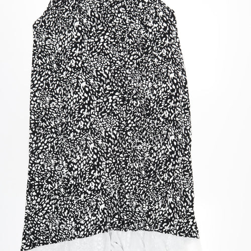 Anne Klein Womens Black Geometric Viscose A-Line Size L Scoop Neck Pullover