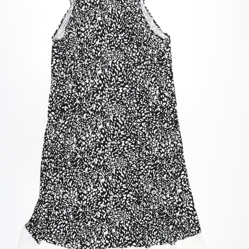 Anne Klein Womens Black Geometric Viscose A-Line Size L Scoop Neck Pullover