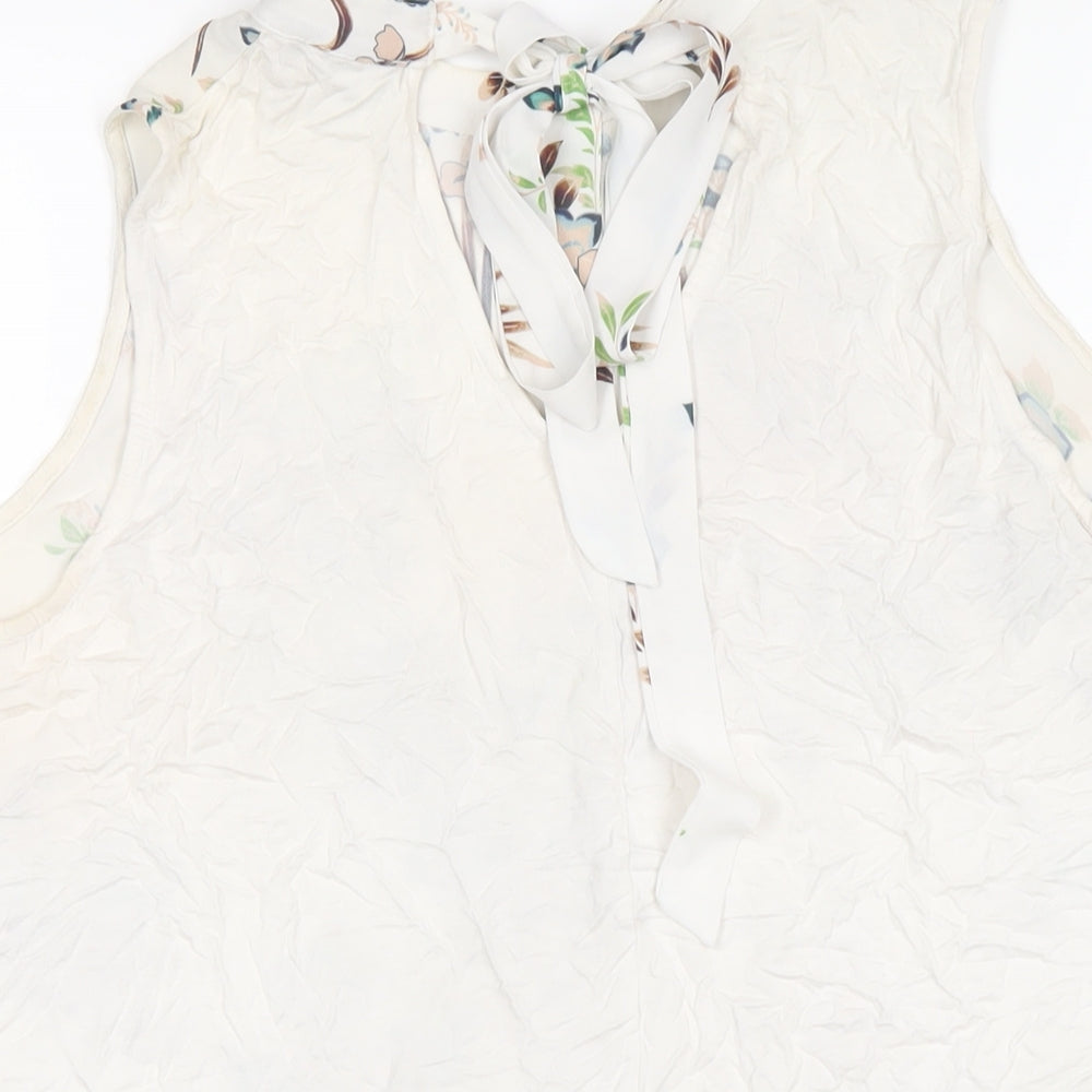 Warehouse Womens Ivory Floral Polyester Basic T-Shirt Size 16 Round Neck