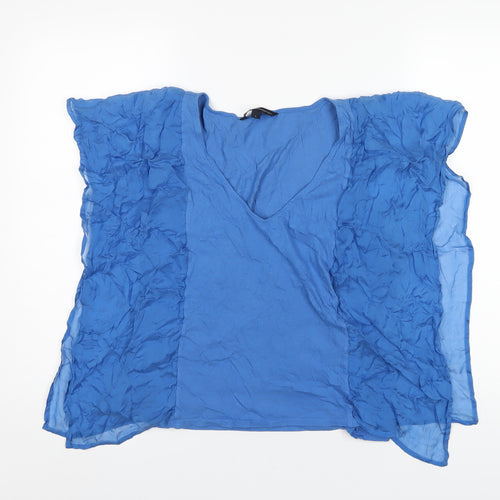 French Connection Womens Blue Cotton Basic T-Shirt Size L V-Neck