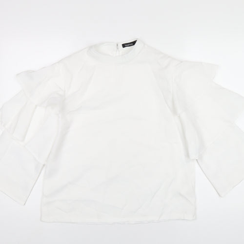 Boohoo Womens White Polyester Basic T-Shirt Size 10 Round Neck