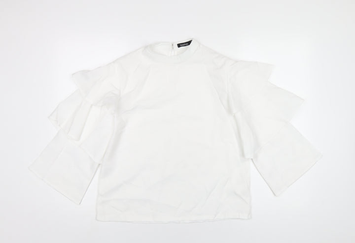 Boohoo Womens White Polyester Basic T-Shirt Size 10 Round Neck