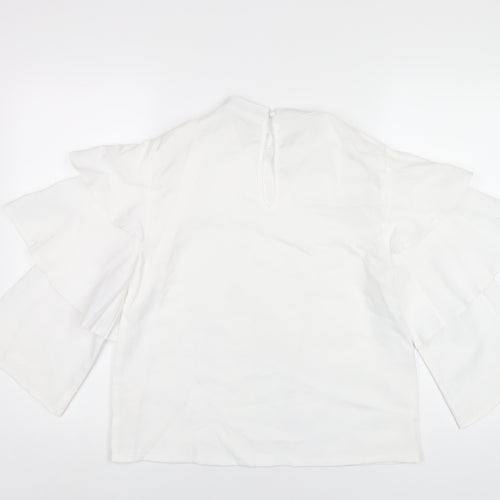 Boohoo Womens White Polyester Basic T-Shirt Size 10 Round Neck