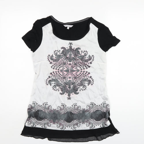 Per Una Womens Multicoloured Geometric Polyester Basic T-Shirt Size 8 Round Neck
