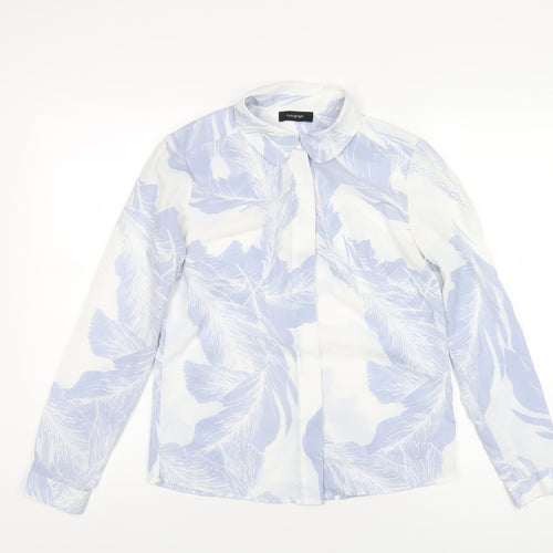 Autograph Womens Blue Geometric Polyester Basic Button-Up Size 8 Collared