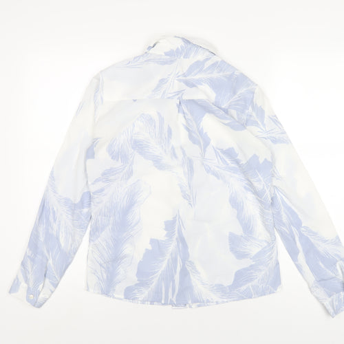 Autograph Womens Blue Geometric Polyester Basic Button-Up Size 8 Collared