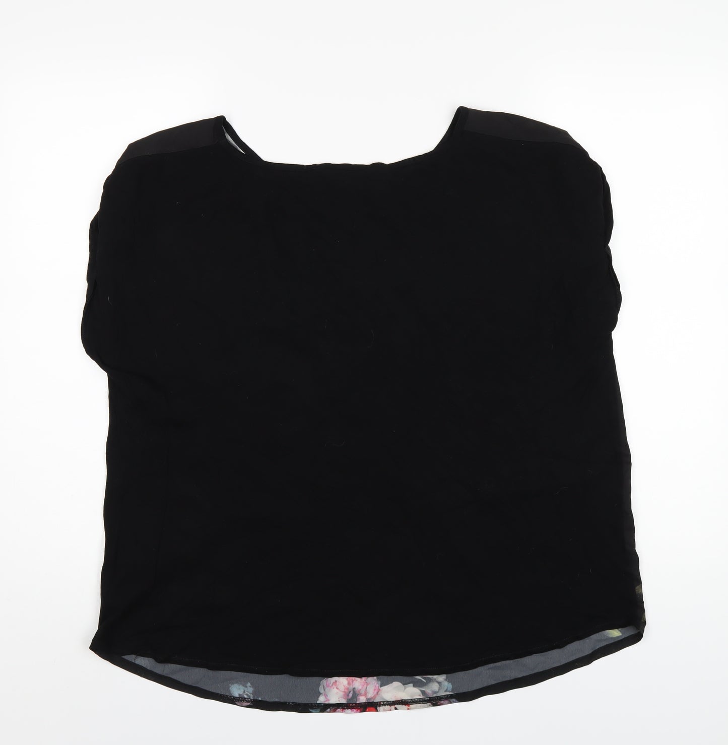 Red Herring Womens Black Floral Viscose Basic T-Shirt Size 18 Round Neck