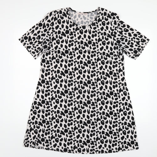 Glamorous Womens White Animal Print Polyester A-Line Size 12 Round Neck Pullover