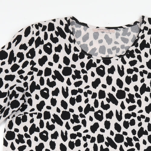 Glamorous Womens White Animal Print Polyester A-Line Size 12 Round Neck Pullover