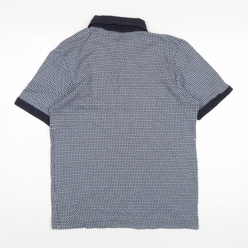 Topman Mens Blue Geometric Cotton Polo Size XL Collared Button