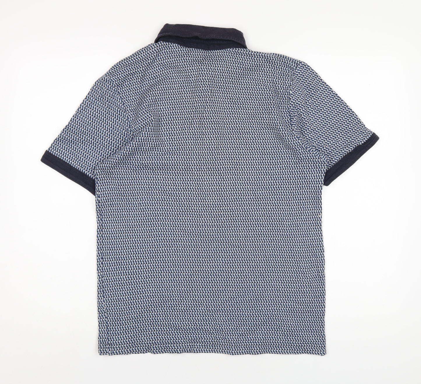 Topman Mens Blue Geometric Cotton Polo Size XL Collared Button