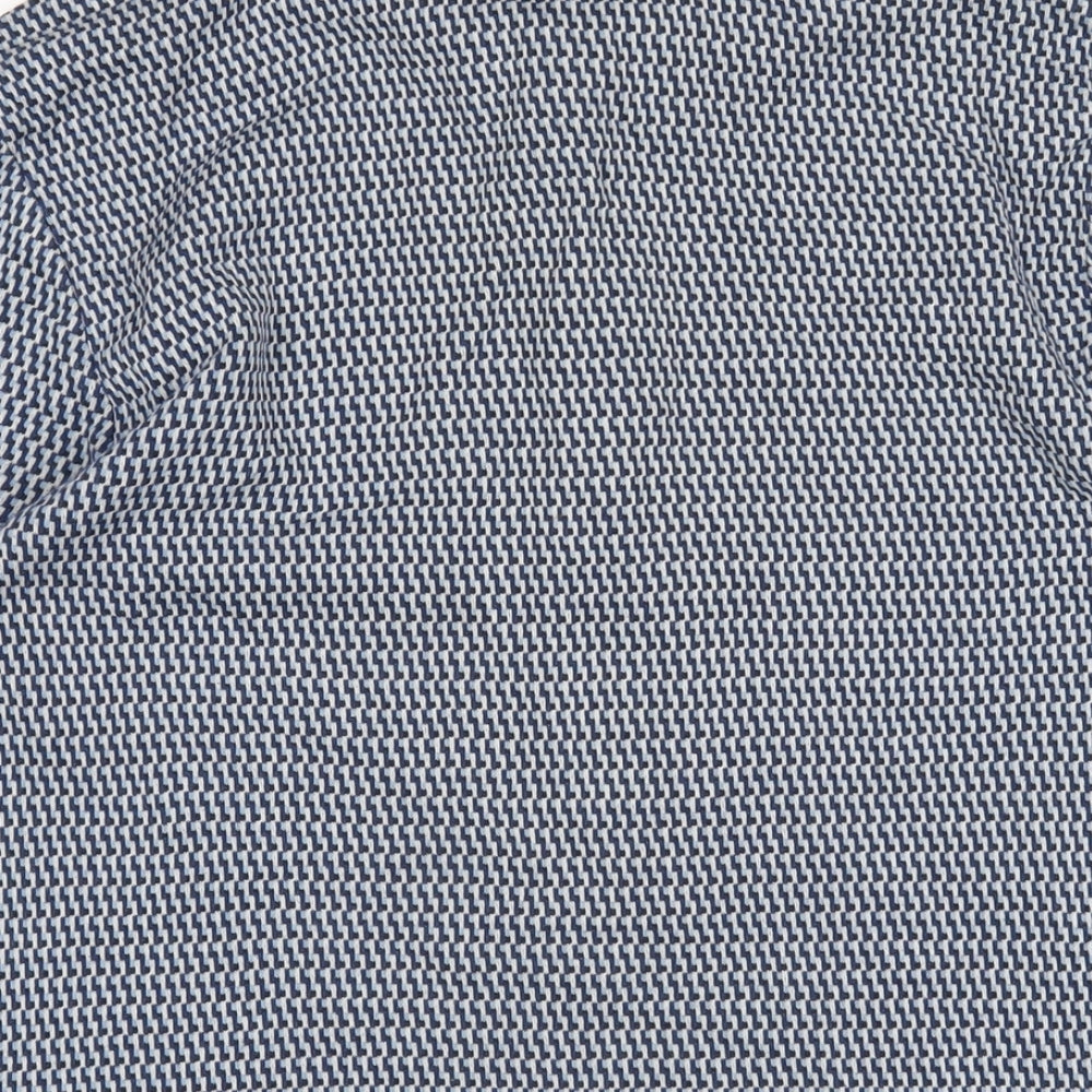 Topman Mens Blue Geometric Cotton Polo Size XL Collared Button