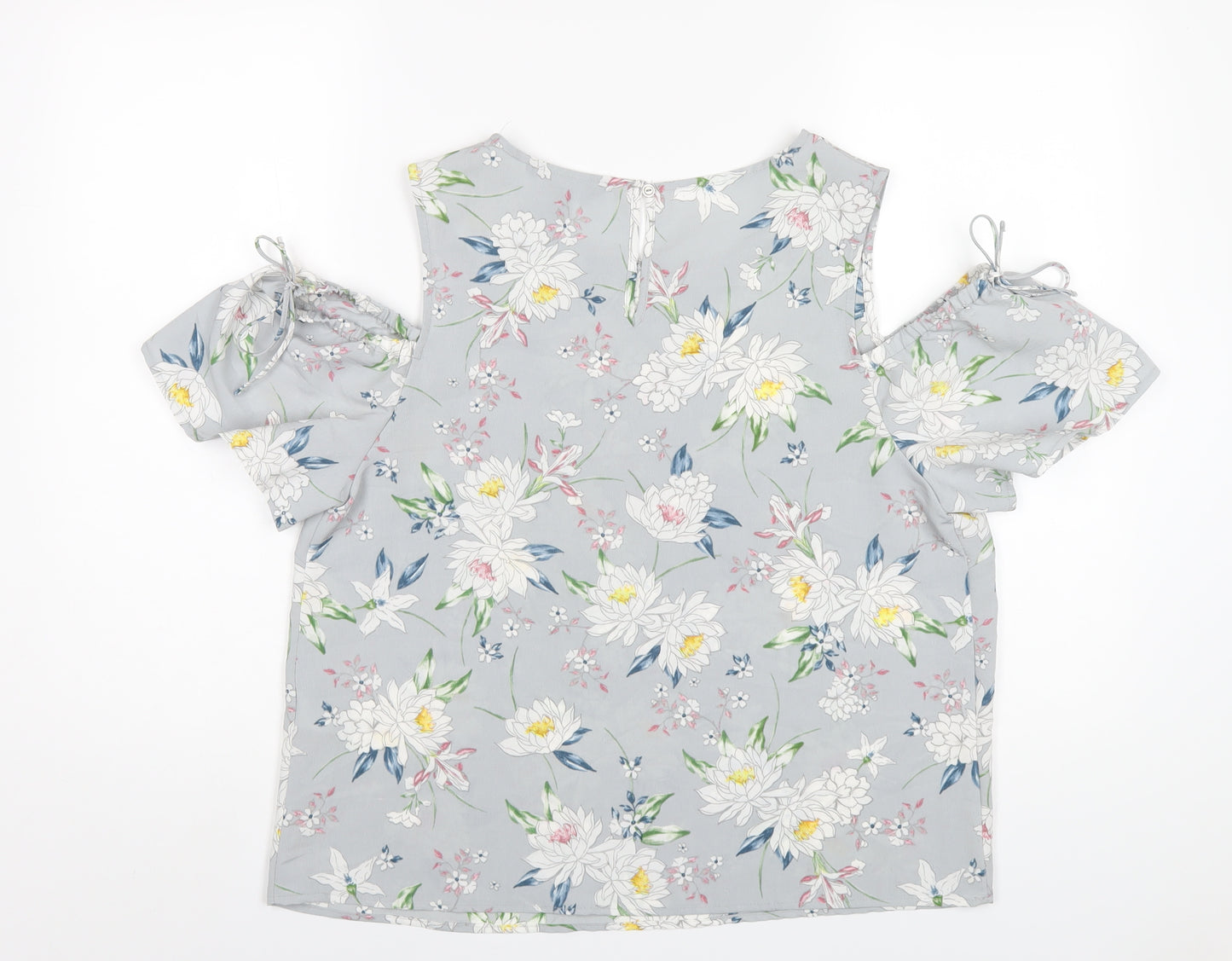 New Look Womens Grey Floral Polyester Basic T-Shirt Size 14 Round Neck