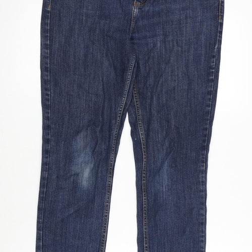 John Lewis Womens Blue Cotton Straight Jeans Size 12 L30 in Regular Zip