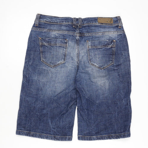 Indigo Womens Blue 100% Cotton Bermuda Shorts Size 10 L11 in Regular Zip - Distressed