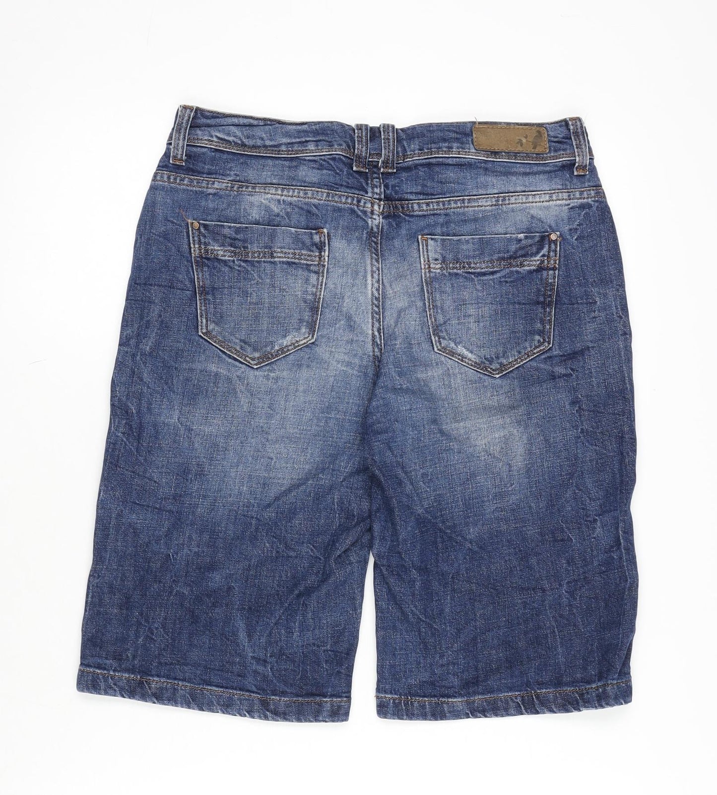 Indigo Womens Blue 100% Cotton Bermuda Shorts Size 10 L11 in Regular Zip - Distressed
