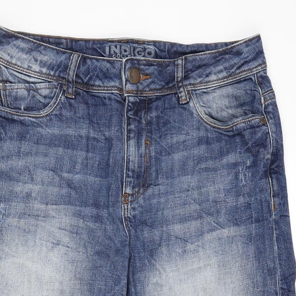 Indigo Womens Blue 100% Cotton Bermuda Shorts Size 10 L11 in Regular Zip - Distressed