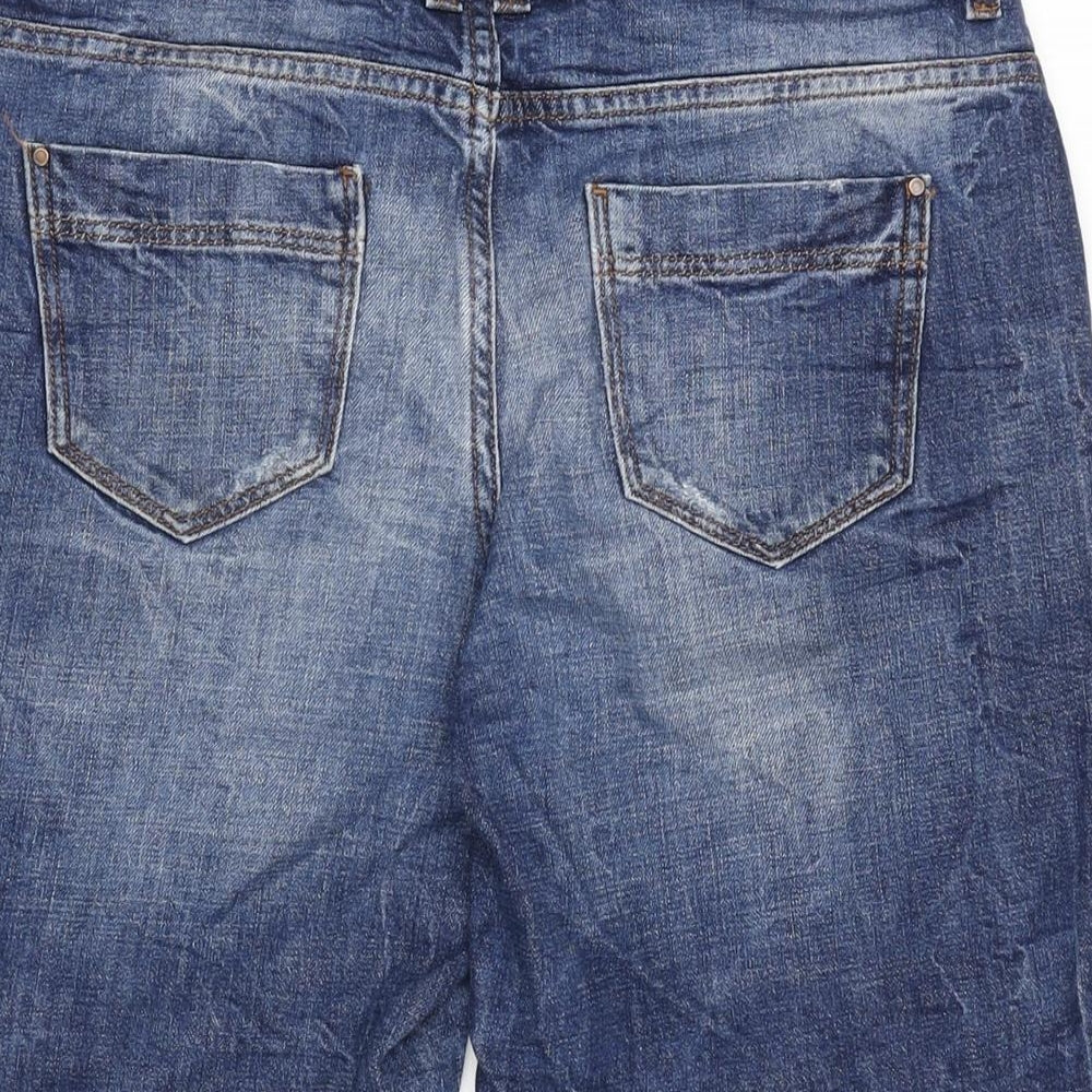 Indigo Womens Blue 100% Cotton Bermuda Shorts Size 10 L11 in Regular Zip - Distressed