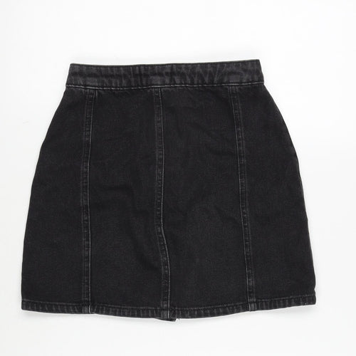 Miss Selfridge Womens Black Cotton A-Line Skirt Size 4 Button