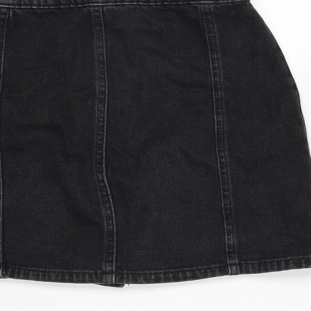 Miss Selfridge Womens Black Cotton A-Line Skirt Size 4 Button