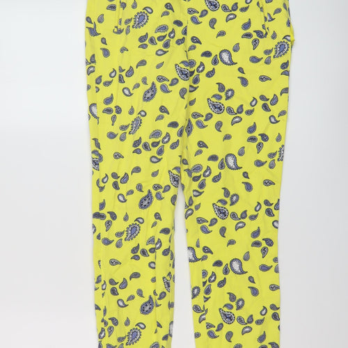 Zar Womens Yellow Geometric Cotton Trousers Size 8 L26 in Regular Button
