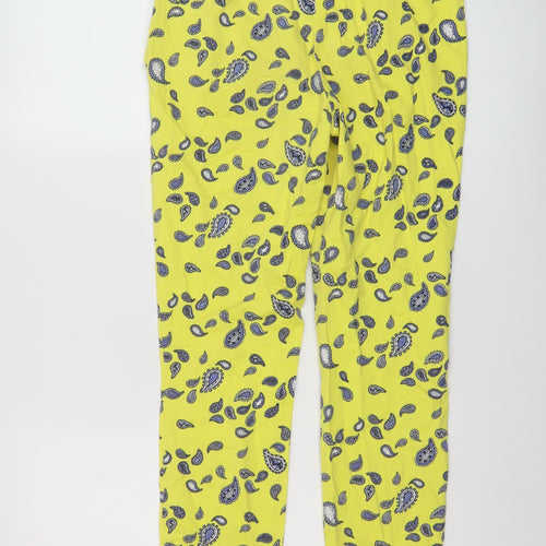 Zar Womens Yellow Geometric Cotton Trousers Size 8 L26 in Regular Button