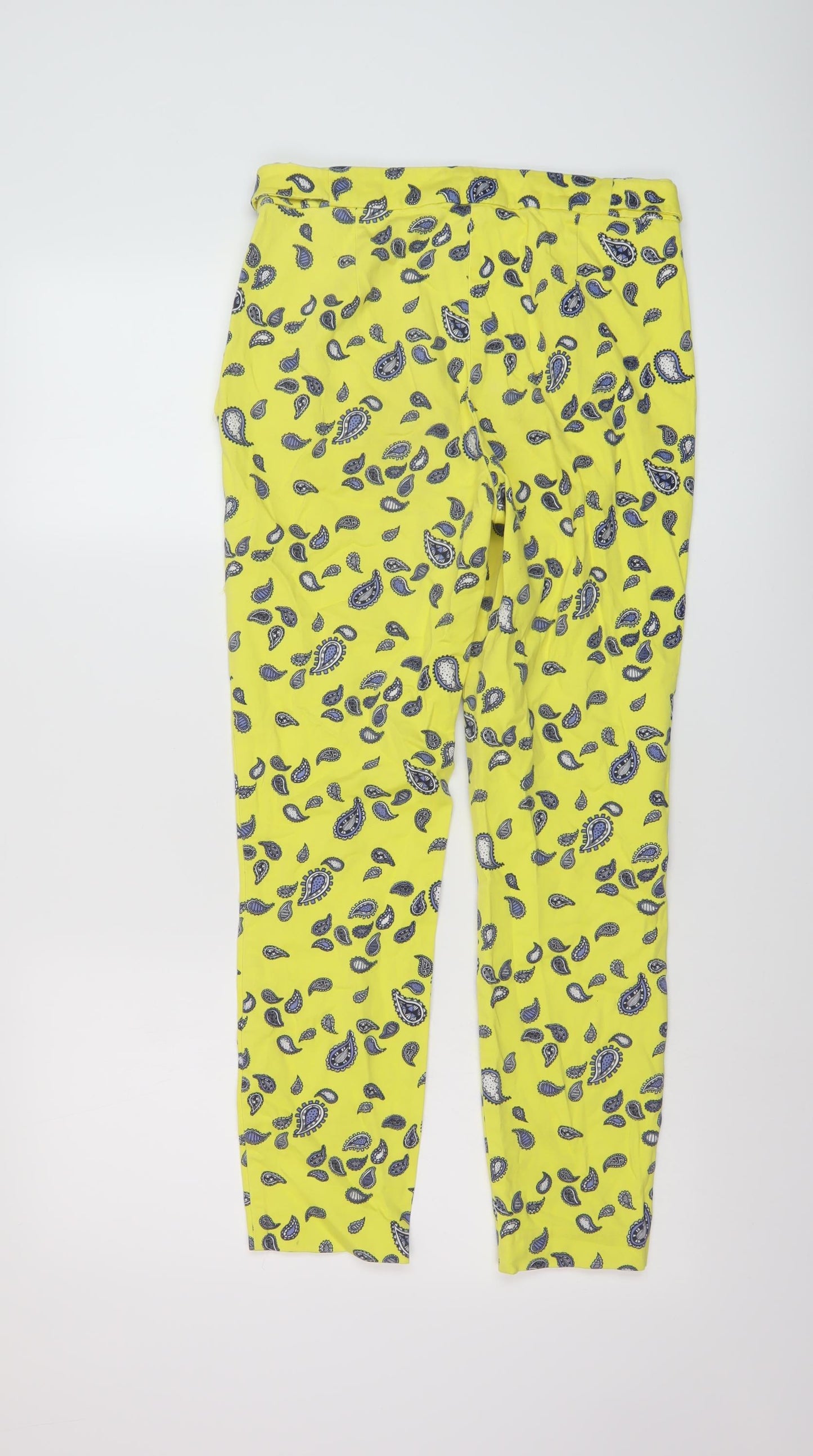 Zar Womens Yellow Geometric Cotton Trousers Size 8 L26 in Regular Button