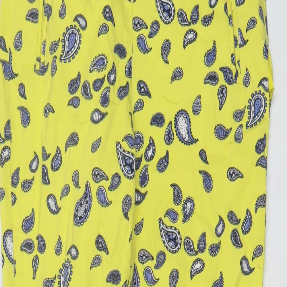 Zar Womens Yellow Geometric Cotton Trousers Size 8 L26 in Regular Button