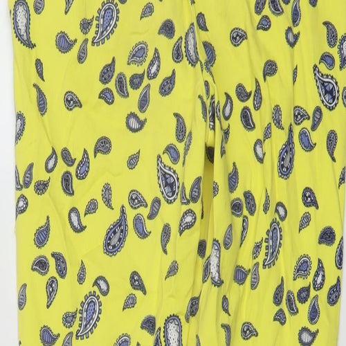 Zar Womens Yellow Geometric Cotton Trousers Size 8 L26 in Regular Button