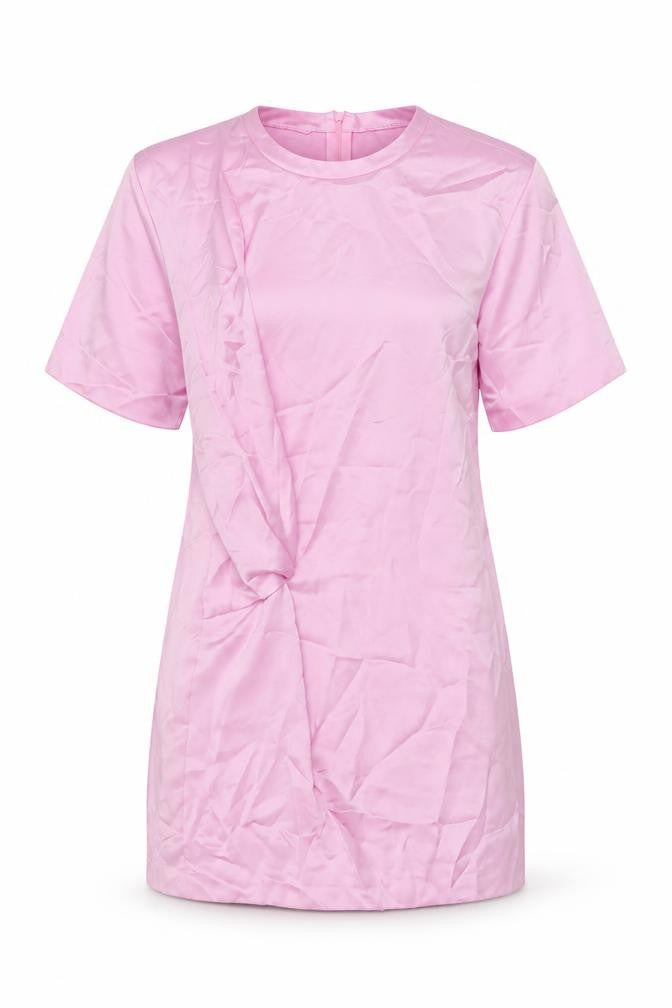 Front view of Zara women’s pink polyester mini, size S, round neck zip