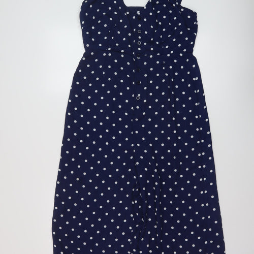 Glamorous Womens Blue Polka Dot Polyester Jumpsuit One-Piece Size 12 Button