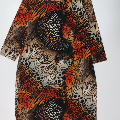 Gina Bacconi Womens Multicoloured Geometric Polyester Sheath Size 16 V-Neck Pullover