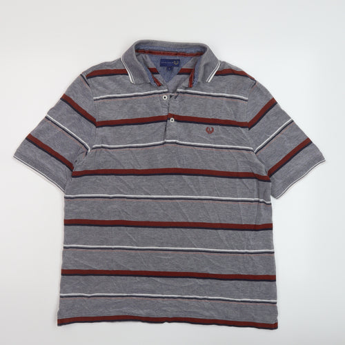 Lincoln Mens Grey Striped Cotton Polo Size L Collared Pullover