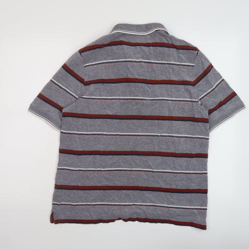 Lincoln Mens Grey Striped Cotton Polo Size L Collared Pullover