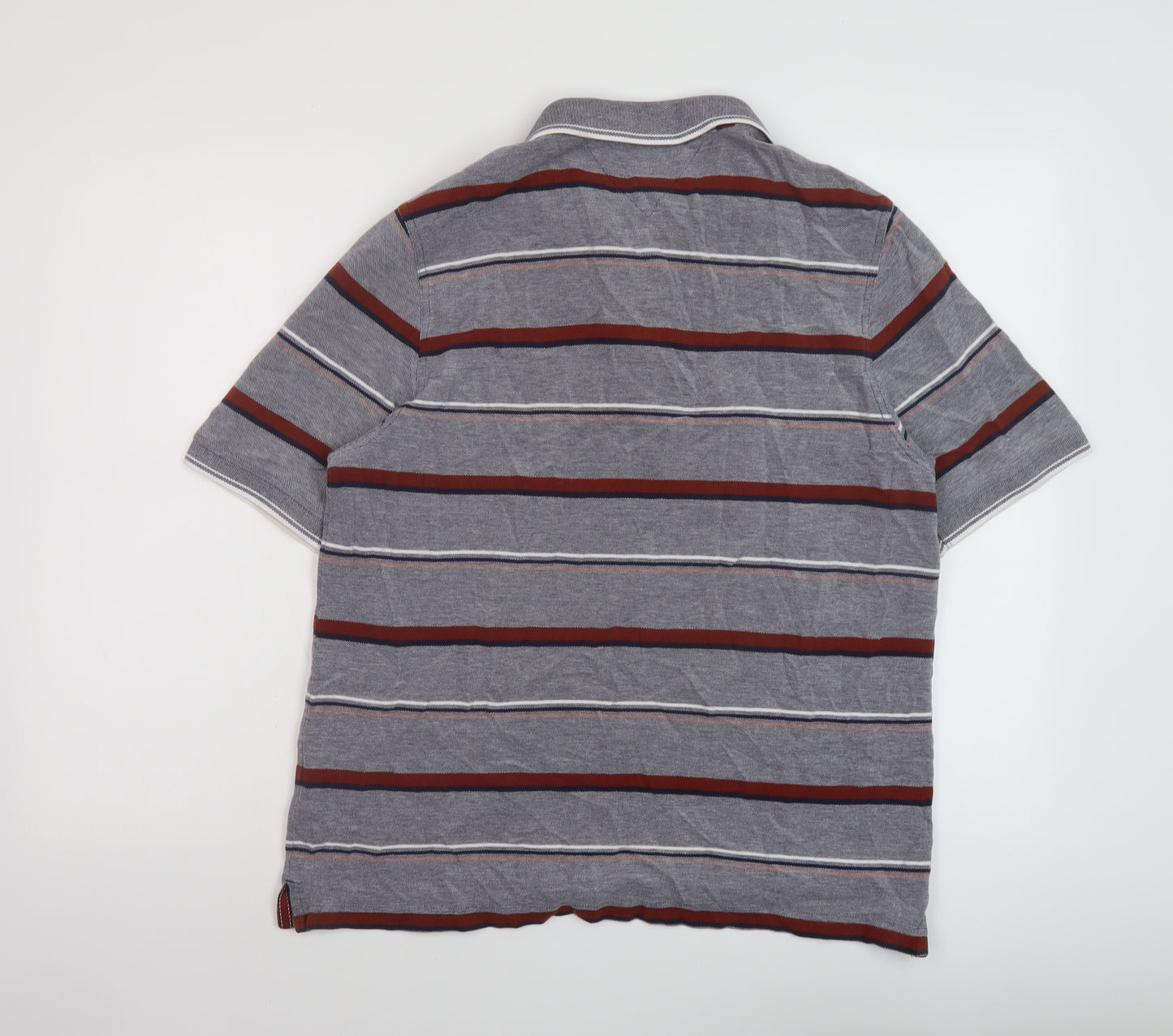 Lincoln Mens Grey Striped Cotton Polo Size L Collared Pullover