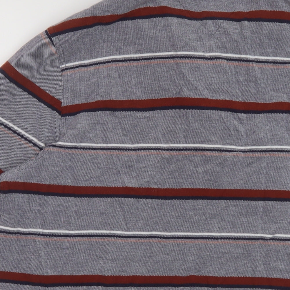 Lincoln Mens Grey Striped Cotton Polo Size L Collared Pullover