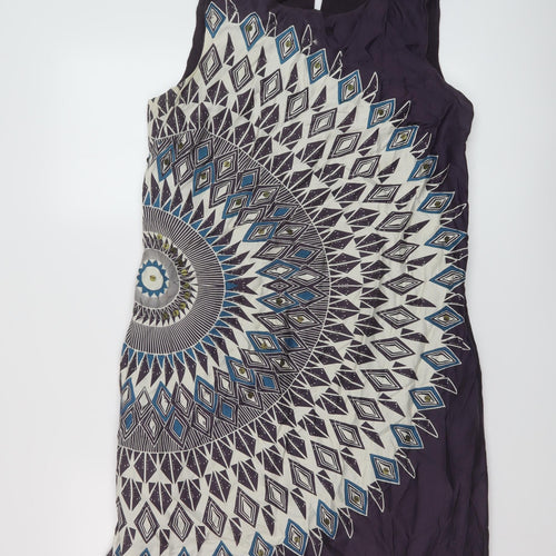 Monsoon Womens Purple Geometric Cotton A-Line Size 14 Round Neck Button