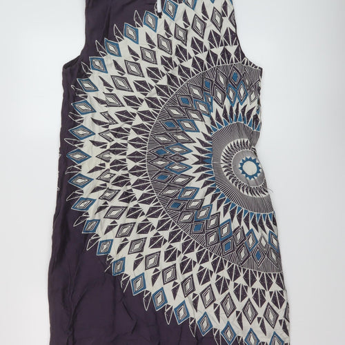 Monsoon Womens Purple Geometric Cotton A-Line Size 14 Round Neck Button