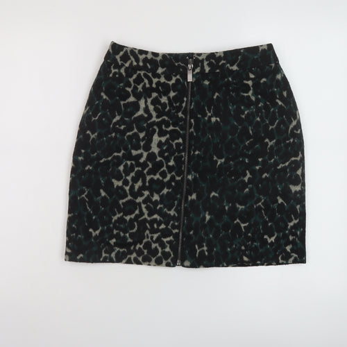 Oasis Womens Green Animal Print Polyester Mini Skirt Size 8 Zip