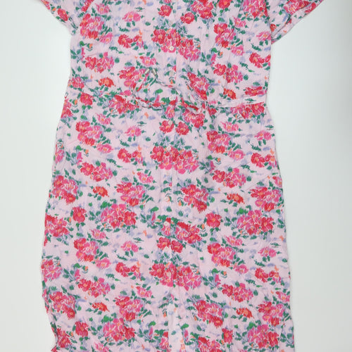Joules Womens Multicoloured Floral Viscose A-Line Size 14 V-Neck Button