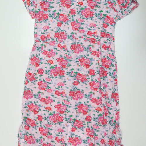 Joules Womens Multicoloured Floral Viscose A-Line Size 14 V-Neck Button