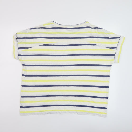 Marks and Spencer Womens Multicoloured Striped Linen Basic T-Shirt Size 16 Round Neck
