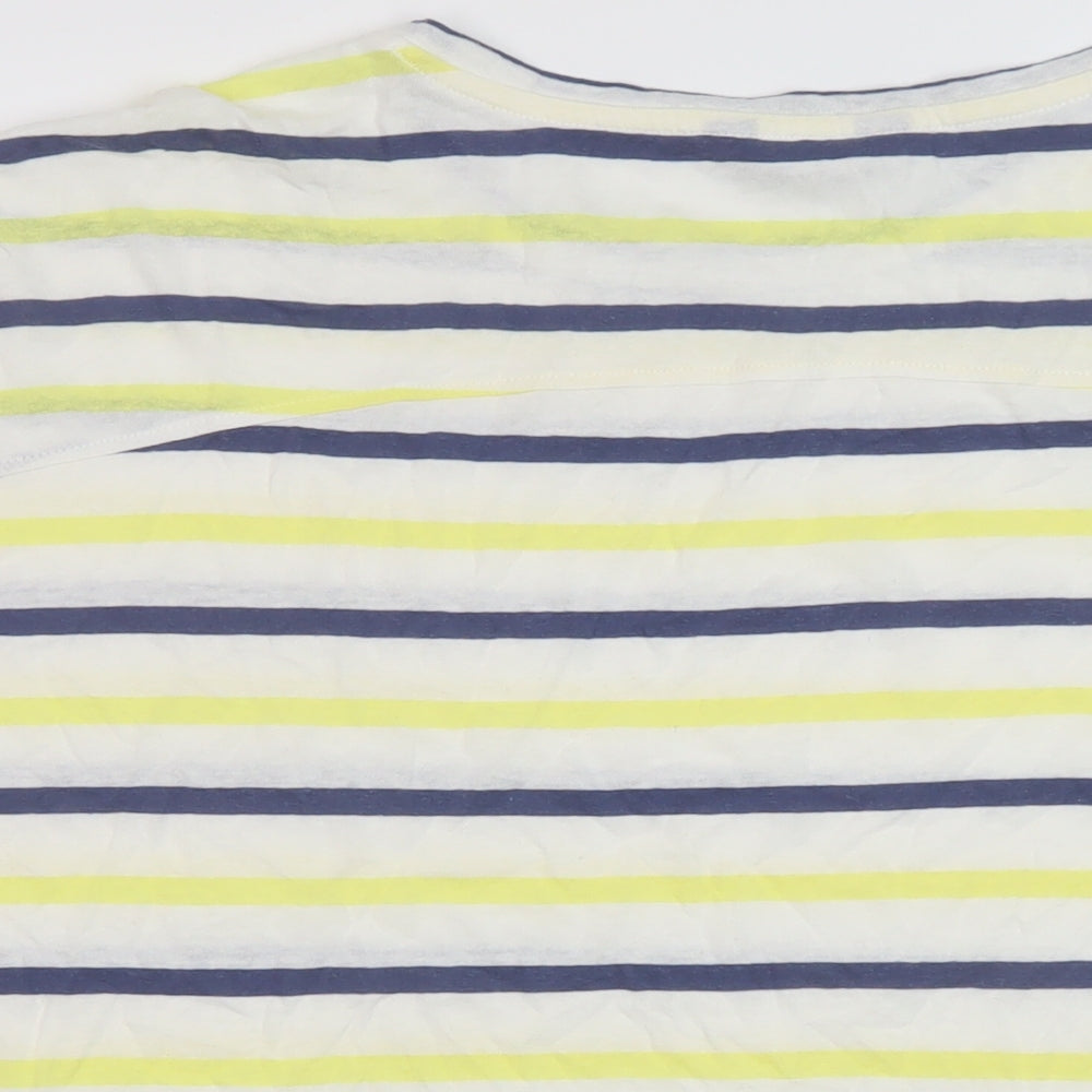 Marks and Spencer Womens Multicoloured Striped Linen Basic T-Shirt Size 16 Round Neck