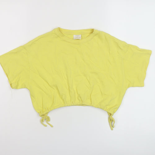 Zara Girls Yellow Cotton Cropped T-Shirt Size 11-12 Years Crew Neck Pullover