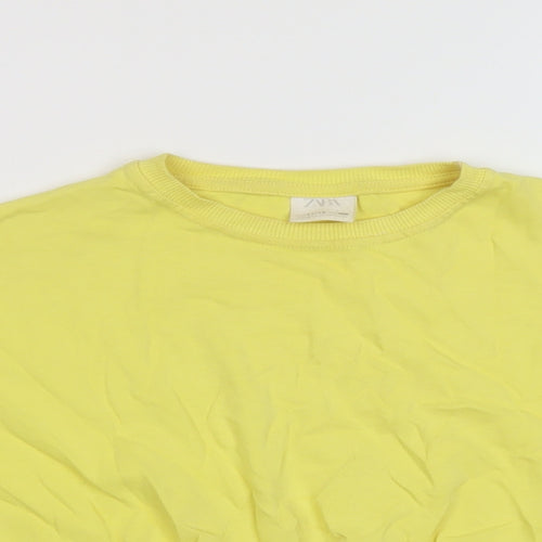 Zara Girls Yellow Cotton Cropped T-Shirt Size 11-12 Years Crew Neck Pullover