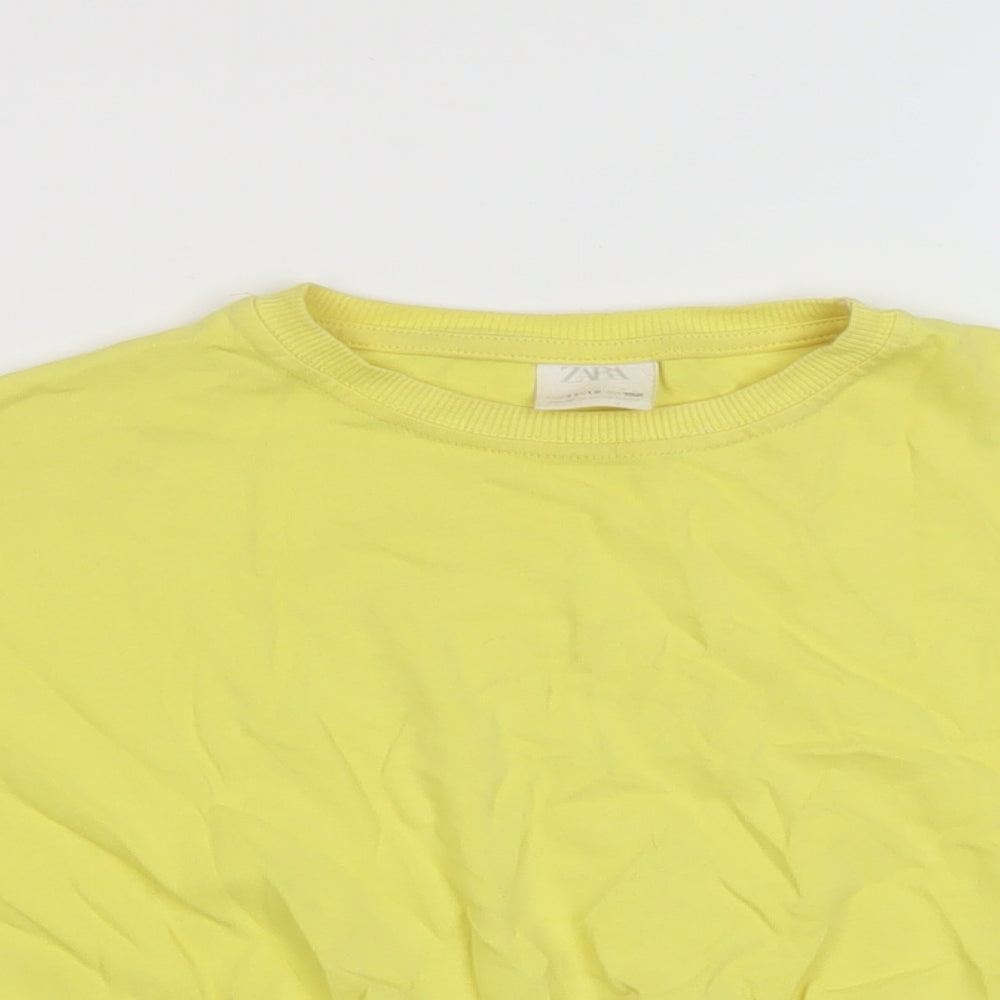 Zara Girls Yellow Cotton Cropped T-Shirt Size 11-12 Years Crew Neck Pullover